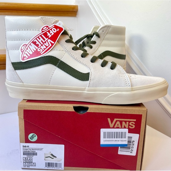 NWT Vans Sk8 Hi Leather Sneakers in Vintage Pop - Marshmallow Turtledove shoes - Picture 2 of 15